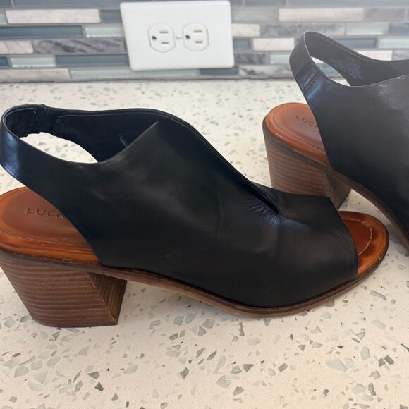 Lucky Brand Rhazy Leather Sandals Heels 10 - Picture 3 of 6